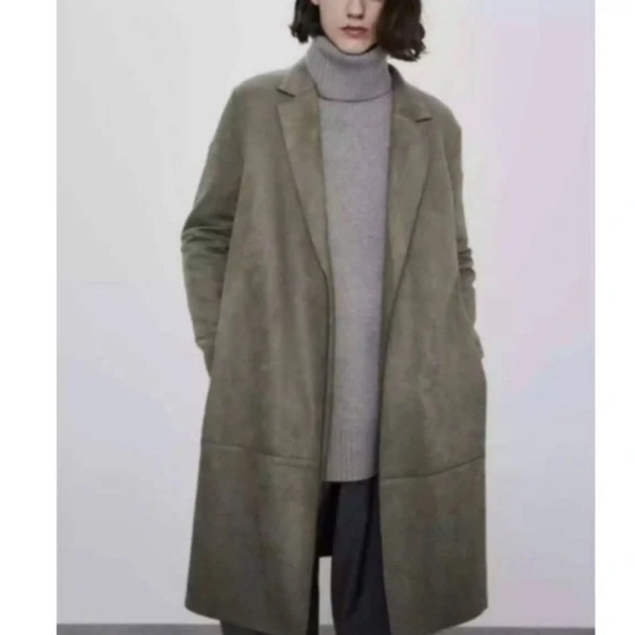 Zara Jackets & Blazers - Zara Olive green faux suede trench coat with pockets
